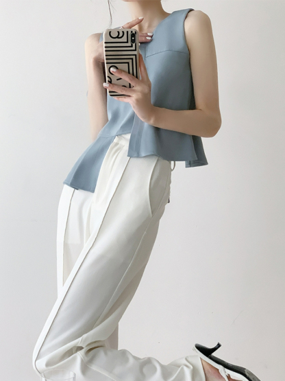 Daphne Asymmetrical Sleeveless Top-The Black Bow-