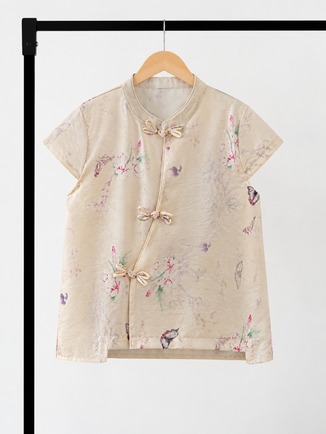 Yu Han Floral-Print Mandarin-Collar Blouse