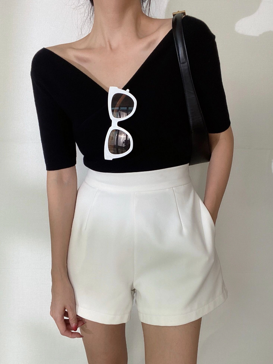 Christina Top V Neck Off Shoulder Top (Short & Long Sleeve)-The Black Bow-