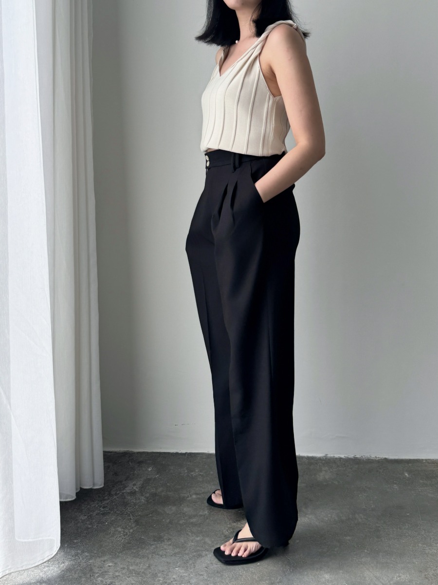 Shantae Double Button High Waist Wide Leg Pants-The Black Bow