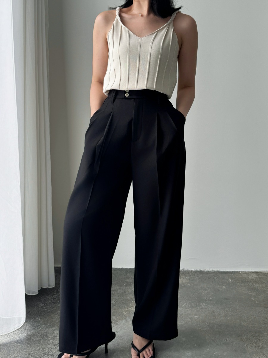 Shantae Double Button High Waist Wide Leg Pants-The Black Bow