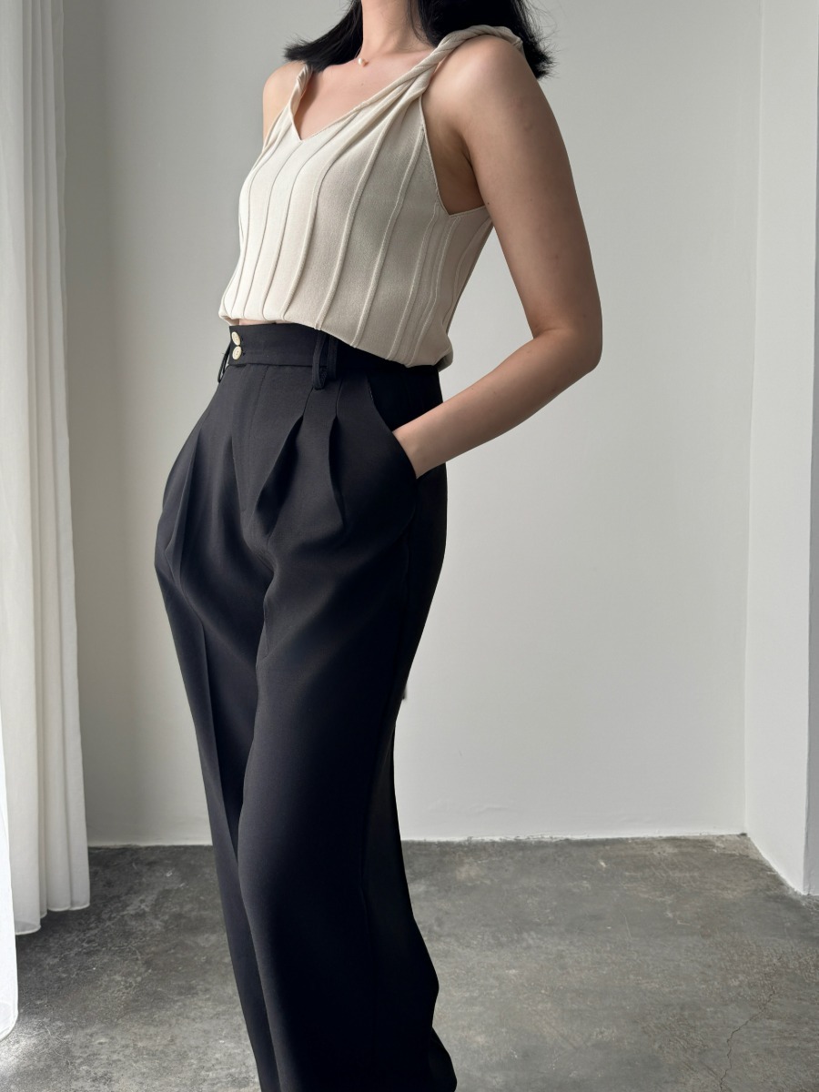 Shantae Double Button High Waist Wide Leg Pants-The Black Bow