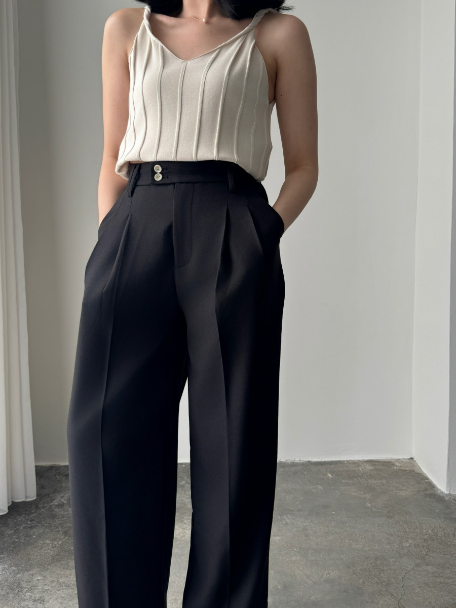 Shantae Double Button High Waist Wide Leg Pants-The Black Bow