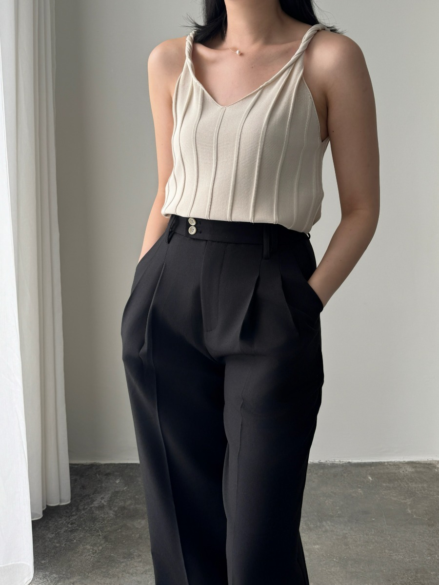 Shantae Double Button High Waist Wide Leg Pants-The Black Bow