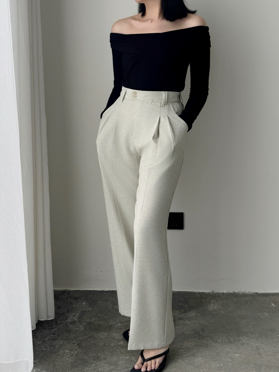 Shantae Double Button High Waist Wide Leg Pants-The Black Bow