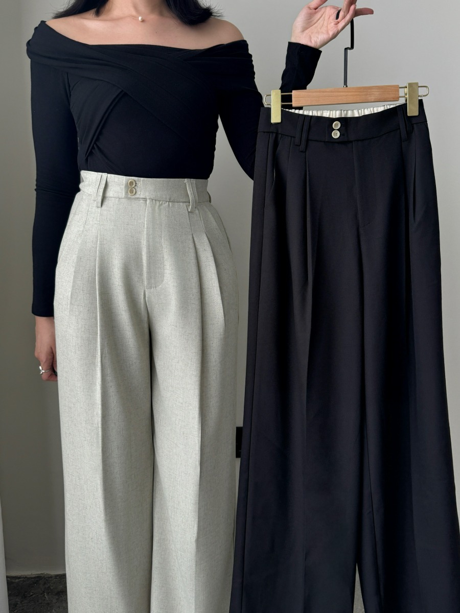 Shantae Double Button High Waist Wide Leg Pants-The Black Bow