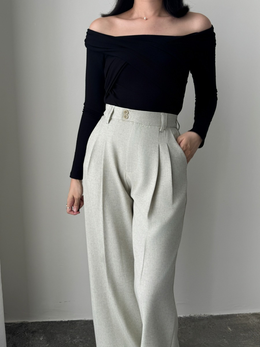 Shantae Double Button High Waist Wide Leg Pants-The Black Bow