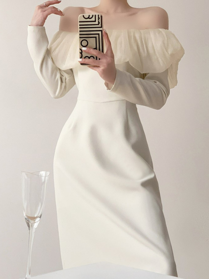 Jeady Off Shoulder Long Sleeve Midi Dress-The Black Bow-