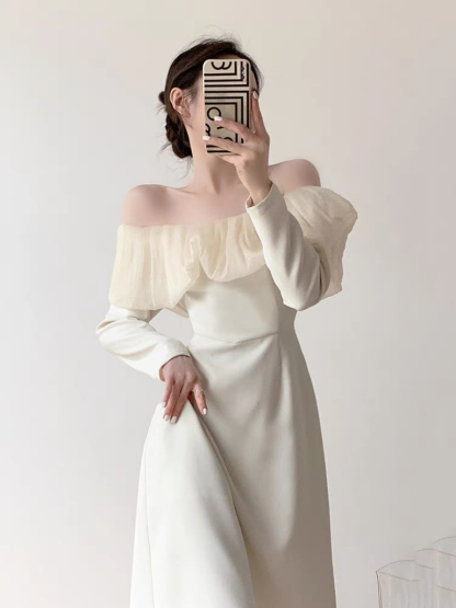 Jeady Off Shoulder Long Sleeve Midi Dress-The Black Bow-