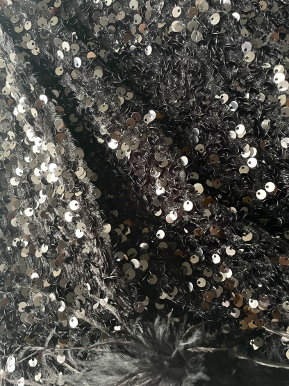 Kinlay Feather Trimmed Sequin Skirt (Disocunted-S size)-The Black Bow-