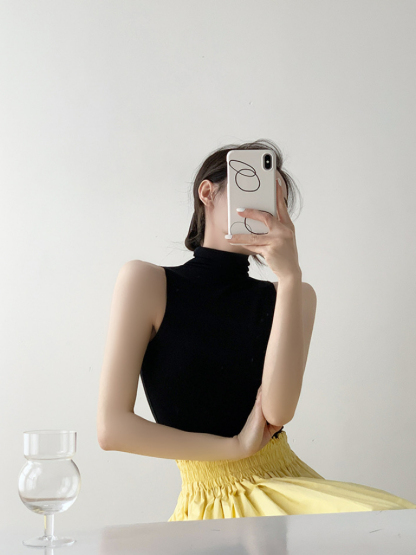 Madilyn Turtle Neck Sleeveless Knit Top-The Black Bow-