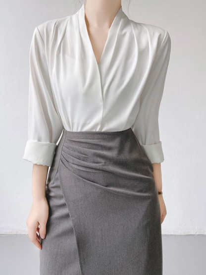 Jackie Shawl Collar Satin Shirt-The Black Bow-