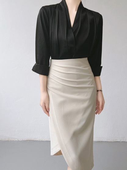 Jackie Shawl Collar Satin Shirt-The Black Bow-