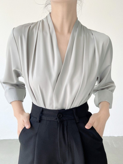 Jackie Shawl Collar Satin Shirt-The Black Bow-