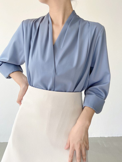 Jackie Shawl Collar Satin Shirt-The Black Bow-