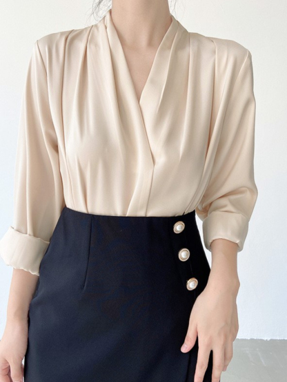 Jackie Shawl Collar Satin Shirt-The Black Bow-