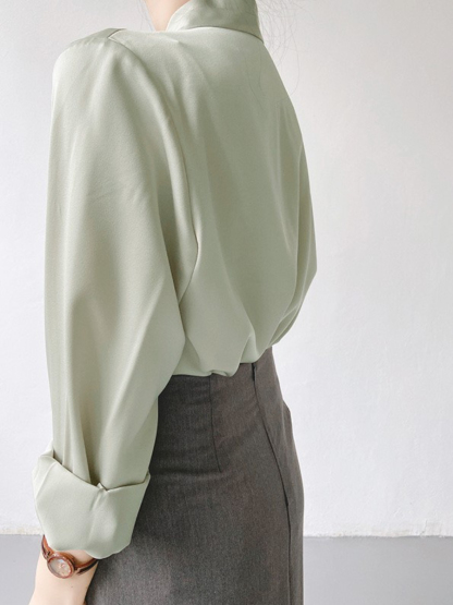 Jackie Shawl Collar Satin Shirt-The Black Bow-