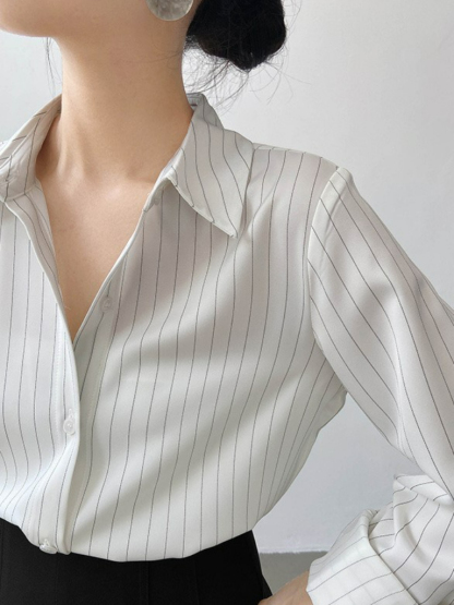 Jayne Clean Fit Striped Satin Shirt -The Black Bow-