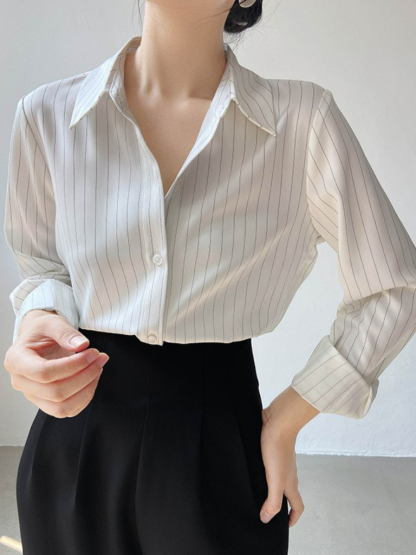 Jayne Clean Fit Striped Satin Shirt -The Black Bow-