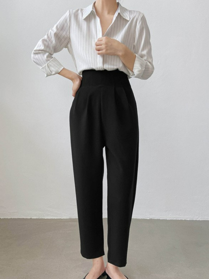 Jayne Clean Fit Striped Satin Shirt -The Black Bow-
