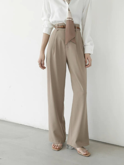 Ollie Straight High Waisted Cut Pants (Discounted-S Size)-The Black Bow-
