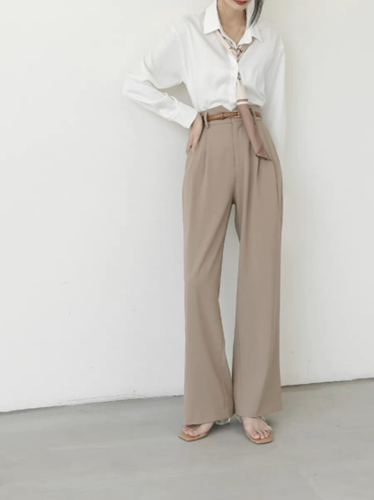 Ollie Straight High Waisted Cut Pants (Discounted-S Size)-The Black Bow-