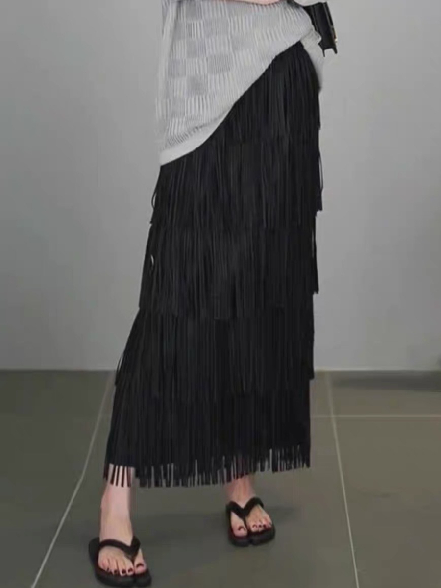 Dadey Layered Tassel Maxi Skirt-The Black Bow-