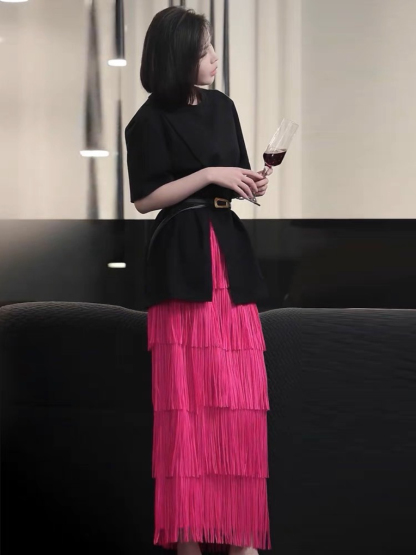 Dadey Layered Tassel Maxi Skirt-The Black Bow-