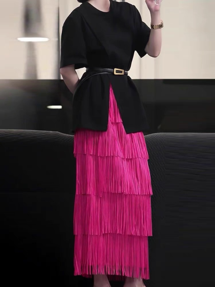 Dadey Layered Tassel Maxi Skirt-The Black Bow-