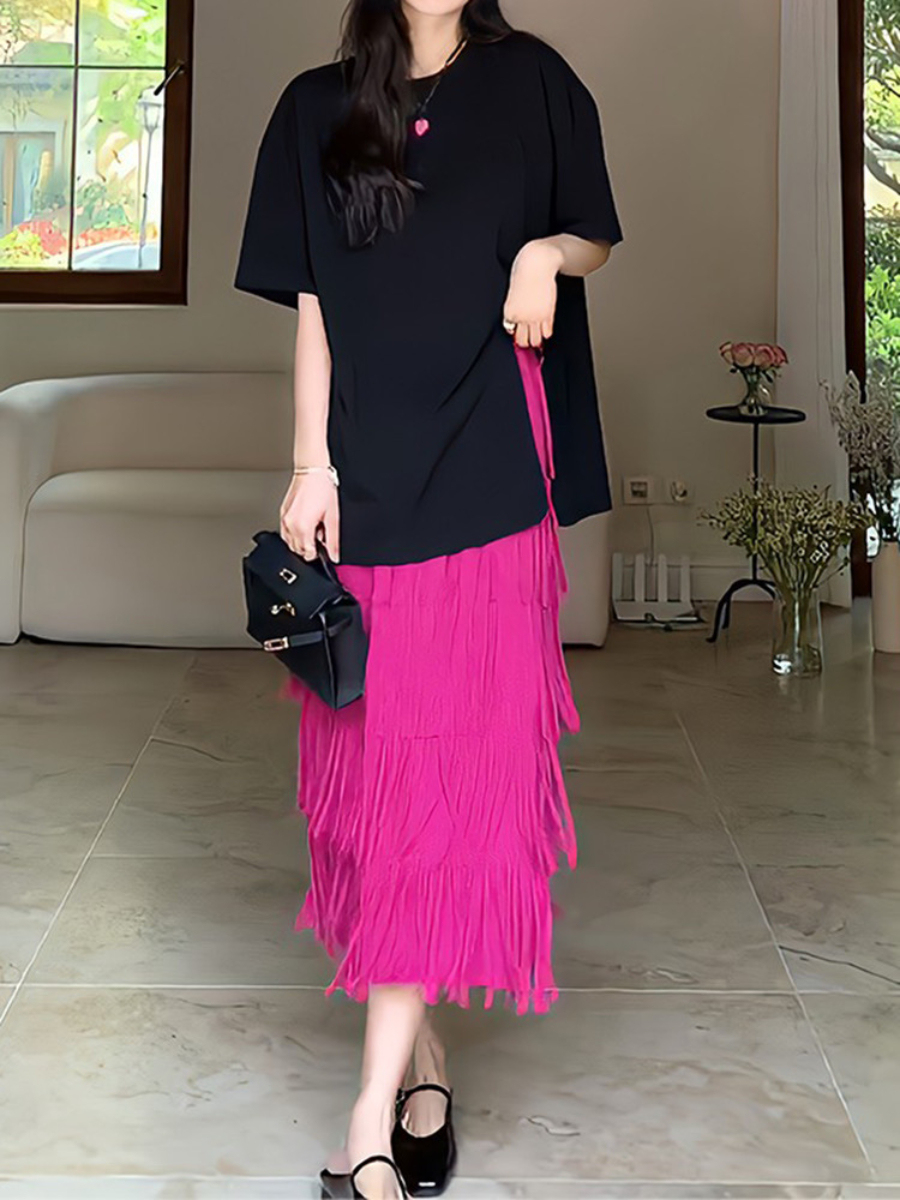 Dadey Layered Tassel Maxi Skirt-The Black Bow-