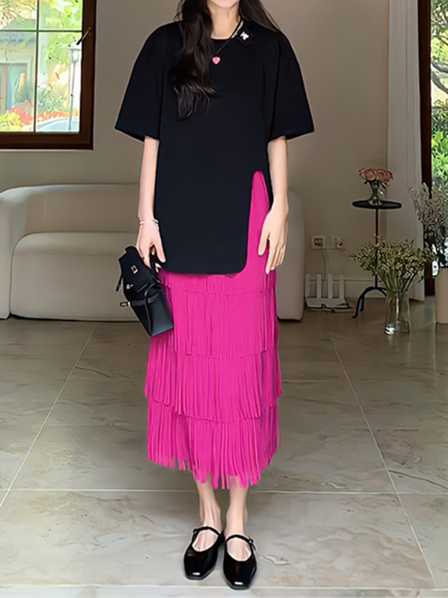 Dadey Layered Tassel Maxi Skirt-The Black Bow-