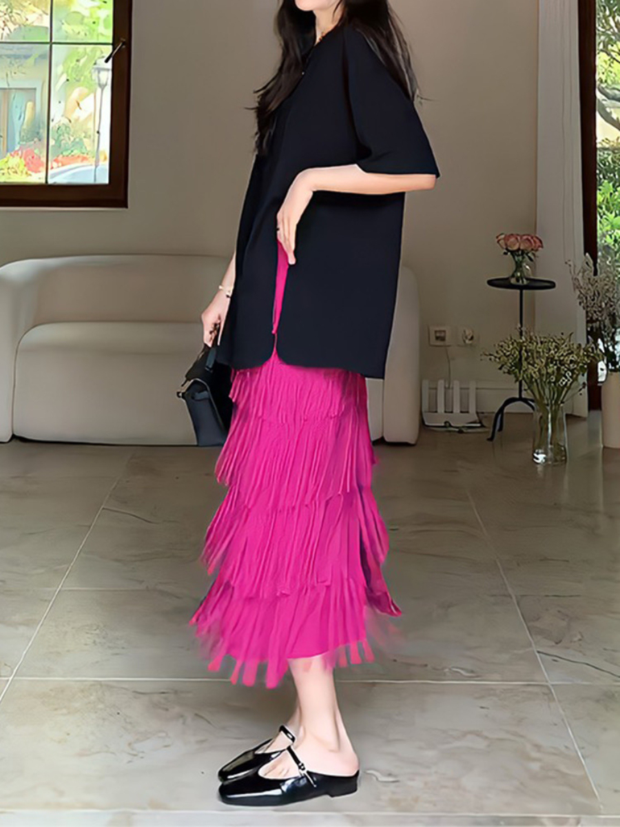 Dadey Layered Tassel Maxi Skirt-The Black Bow-