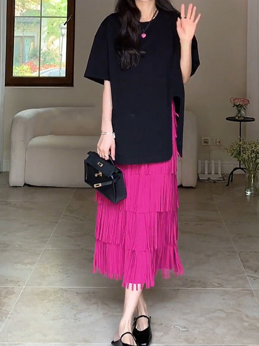 Dadey Layered Tassel Maxi Skirt-The Black Bow-