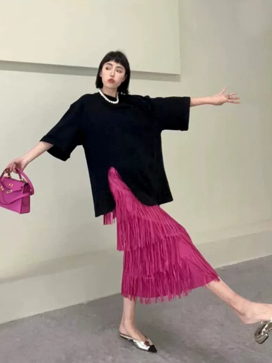 Dadey Layered Tassel Maxi Skirt-The Black Bow-