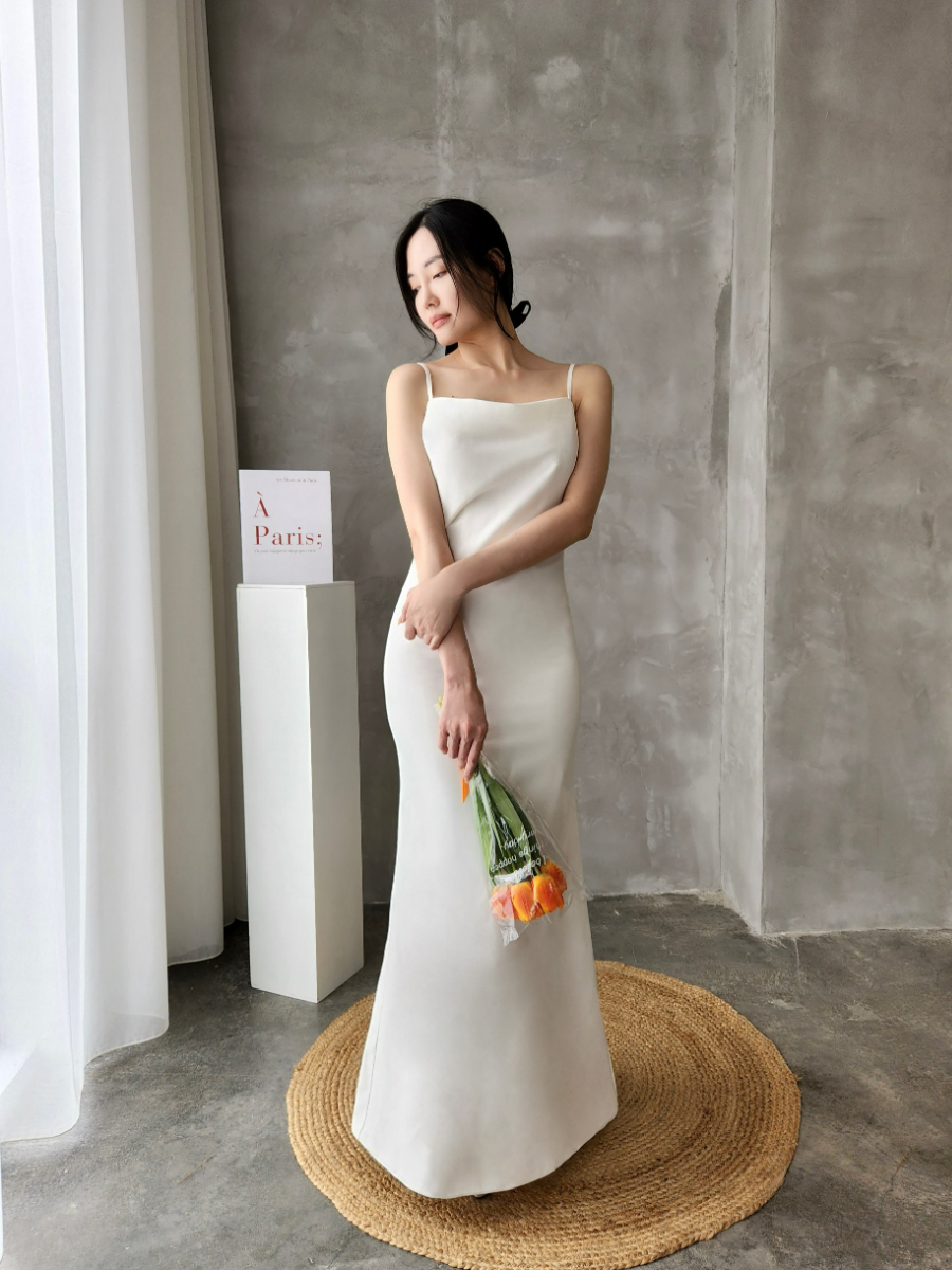 Faith Curved V Back Floor Length Minimalist Light Gown (Discounted-M & L size)-The Black Bow-