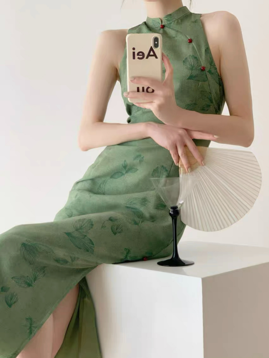 Wen's Back Lace Cheongsam - Green-The Black Bow-