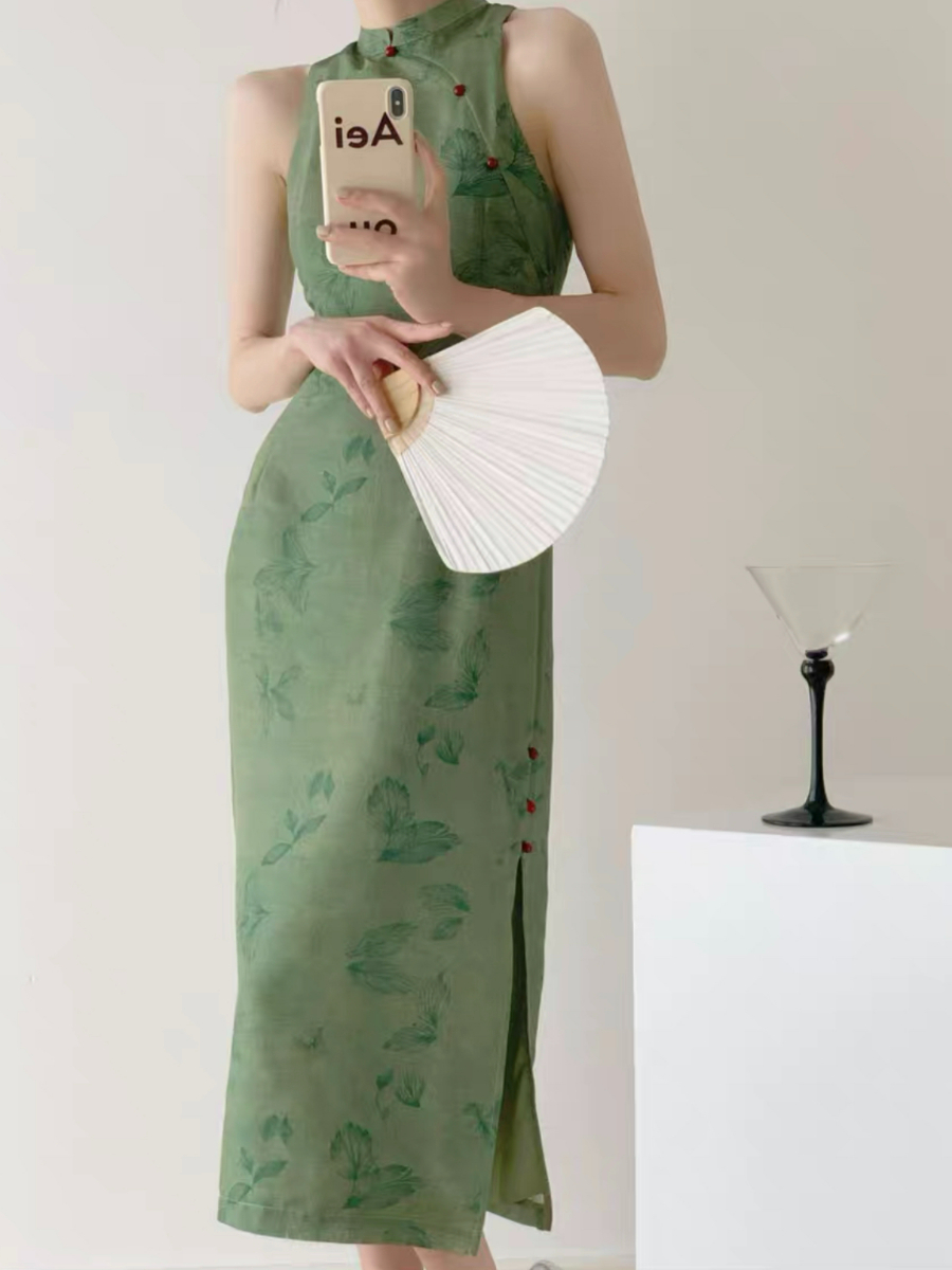 Wen's Back Lace Cheongsam - Green-The Black Bow-