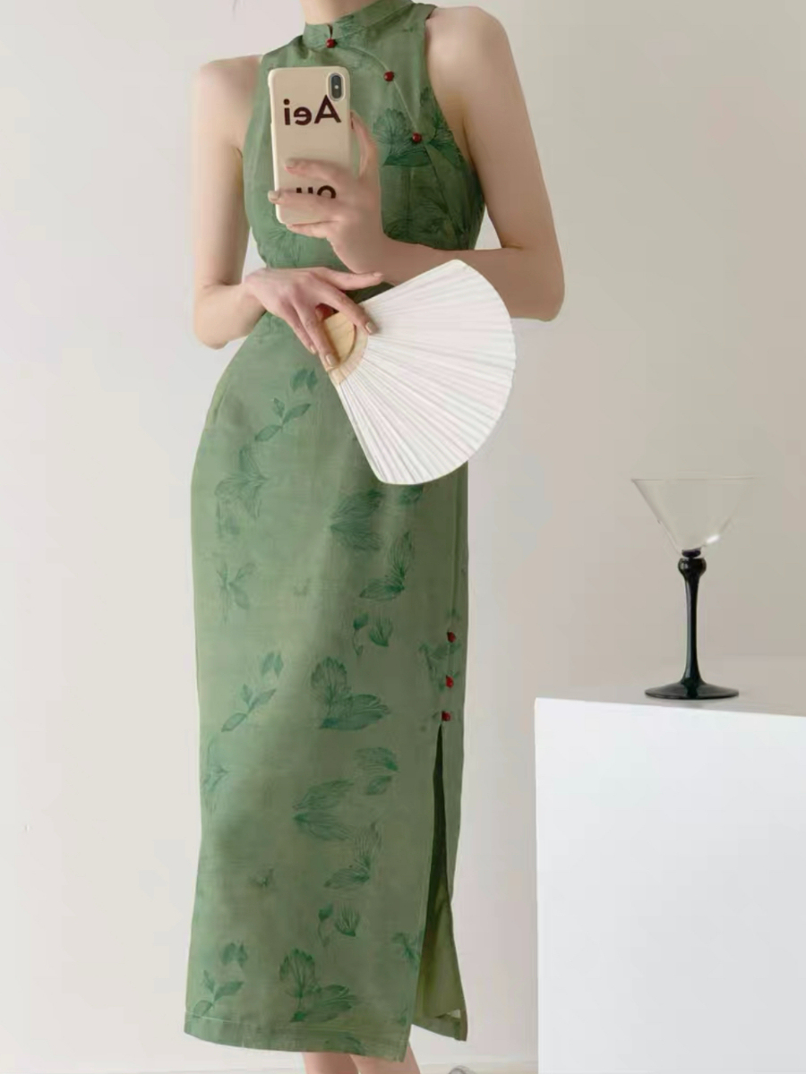 Wen's Back Lace Cheongsam - Green-The Black Bow-
