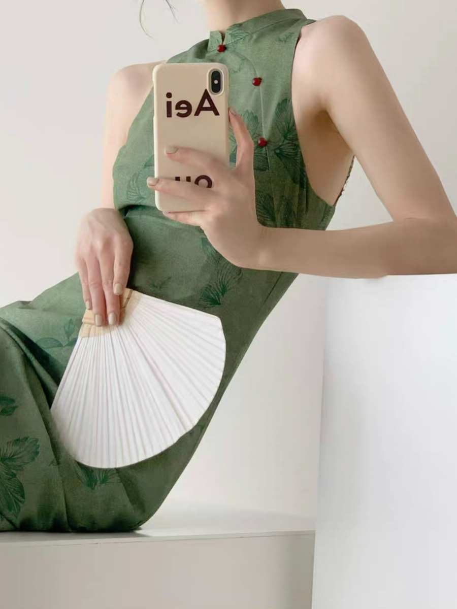 Wen's Back Lace Cheongsam - Green-The Black Bow-