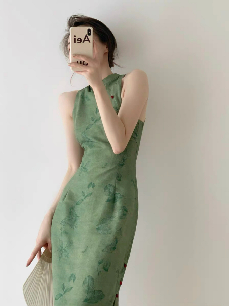 Wen's Back Lace Cheongsam - Green-The Black Bow-