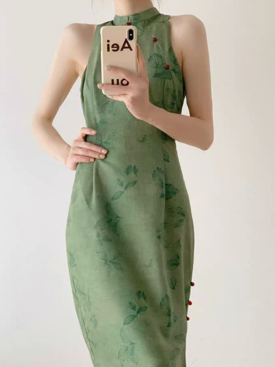 Wen's Back Lace Cheongsam - Green-The Black Bow-
