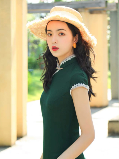 Shang's Lace Binding Midi Cheongsam-The Black Bow-