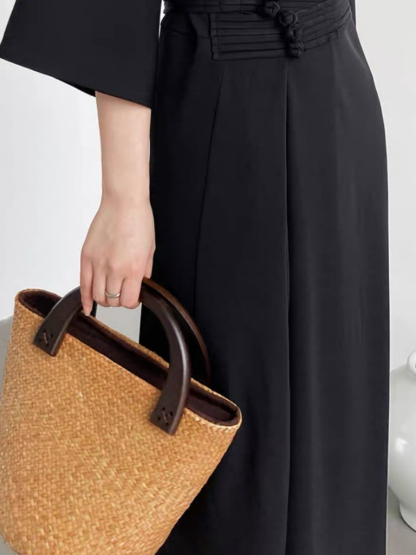Kathly Kimono Dress with Oriental Waist Tie-The Black Bow-