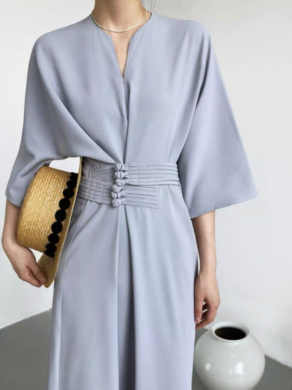 Kathly Kimono Dress with Oriental Waist Tie-The Black Bow-