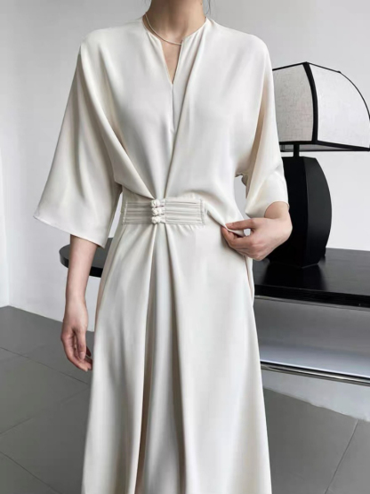 Kathly Kimono Dress with Oriental Waist Tie-The Black Bow-