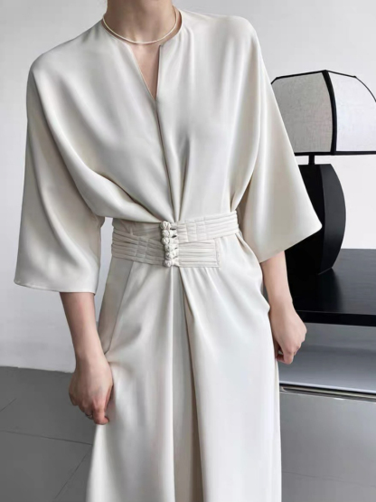 Kathly Kimono Dress with Oriental Waist Tie-The Black Bow-