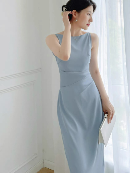 Audrea Bateau Neck Sleeveless Dress-The Black Bow-