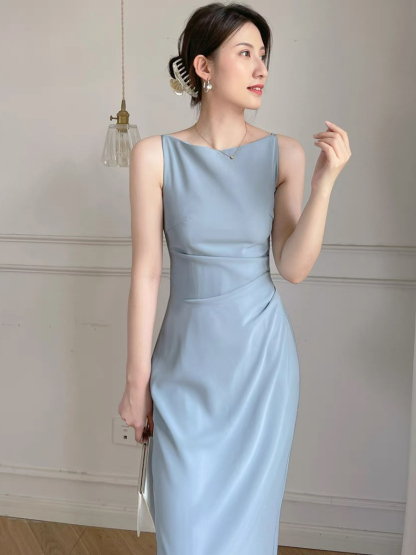 Audrea Bateau Neck Sleeveless Dress-The Black Bow-
