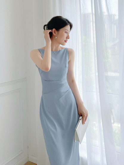 Audrea Bateau Neck Sleeveless Dress-The Black Bow-
