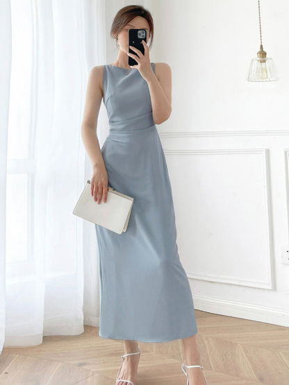 Audrea Bateau Neck Sleeveless Dress-The Black Bow-